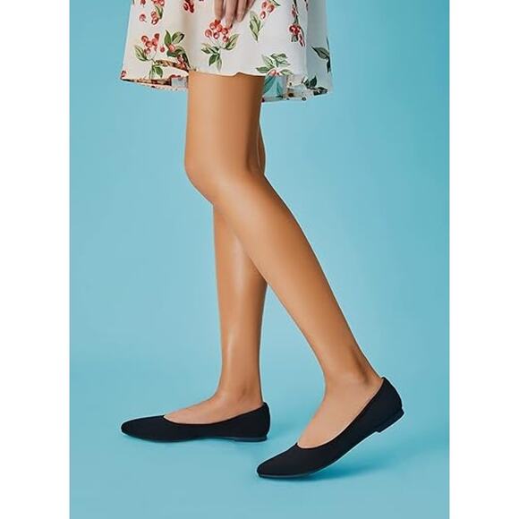 Rekayla Womens Size 5 Black Faux Suede Slide On Pointy Toe Ballet Flats Shoes - Picture 5 of 7